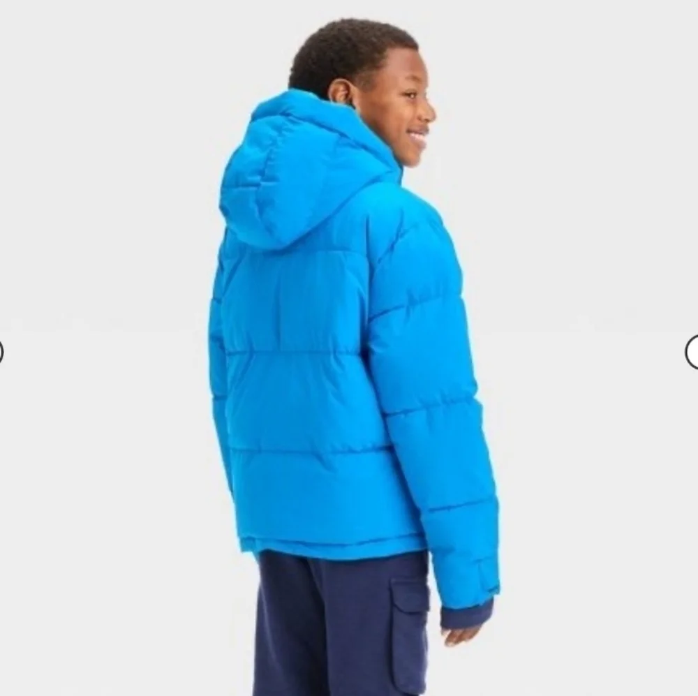 All In Motion Boys Short Puffer Jacket Blue Extendable Sleeves Size XL 14